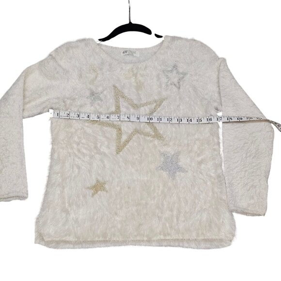 H&M Girls Fuzzy White Sweater With Star Design Size 8-10 - Picture 6 of 8